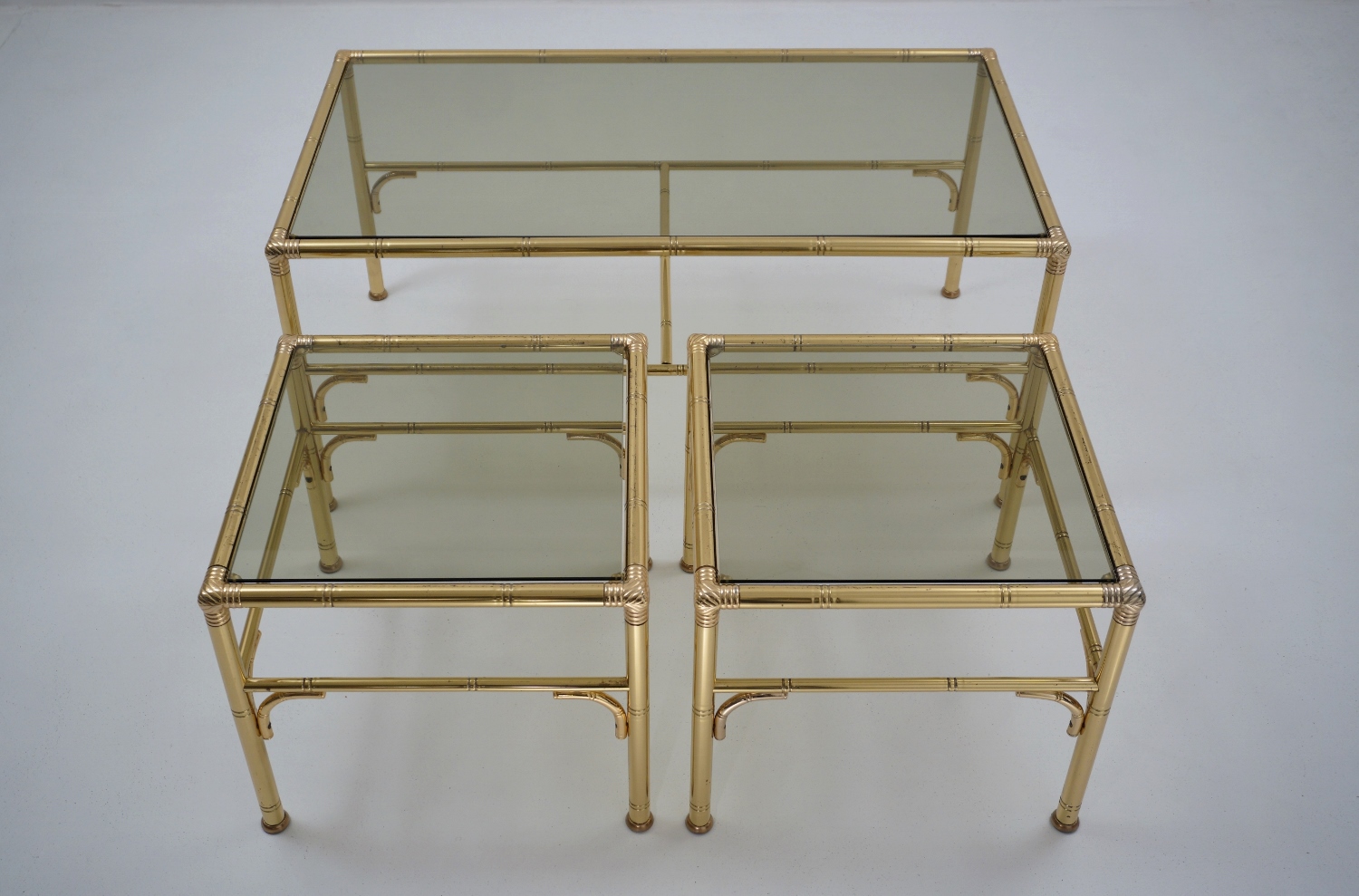 Gold coffee table with 2 side tables by Chelsom, 1980`s ca, English in